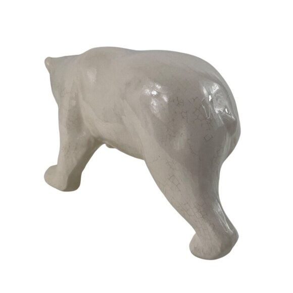 Handcrafted Vintage Ceramic Polar Bear Figurine With Crackle Glaze Finish - Picture 5 of 13